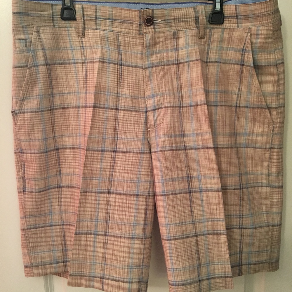 Tasso Elba Men's Plaid Linen Flat Front Shorts 36